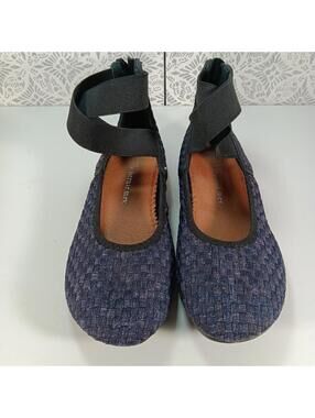 Bernie Mev Mary Jane Women’s Casual Woven Flats - Navy Blue - Black Gel Sole 34